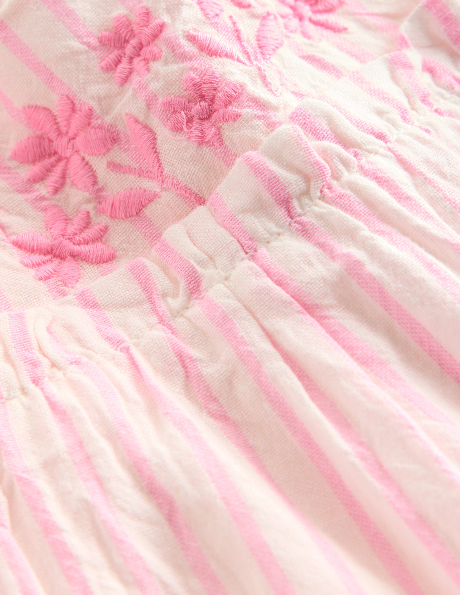 Robe à volants-Rayé et brodé rose-3