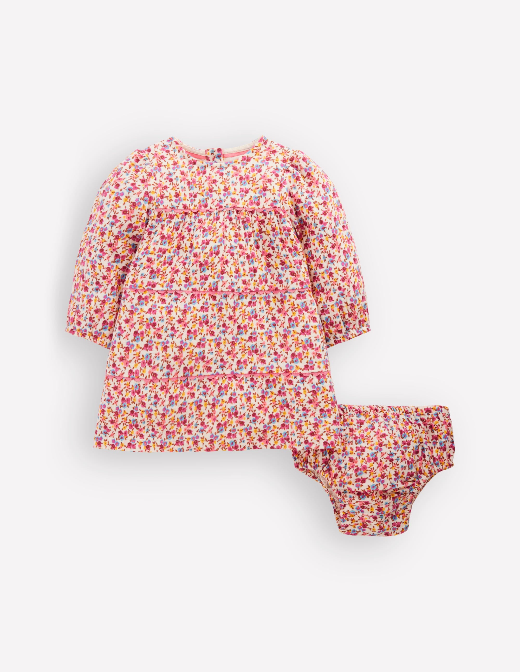 Gestuftes Kleid mit Zackenlitze-Rosa, Filigranes Blumenmuster - Image 1