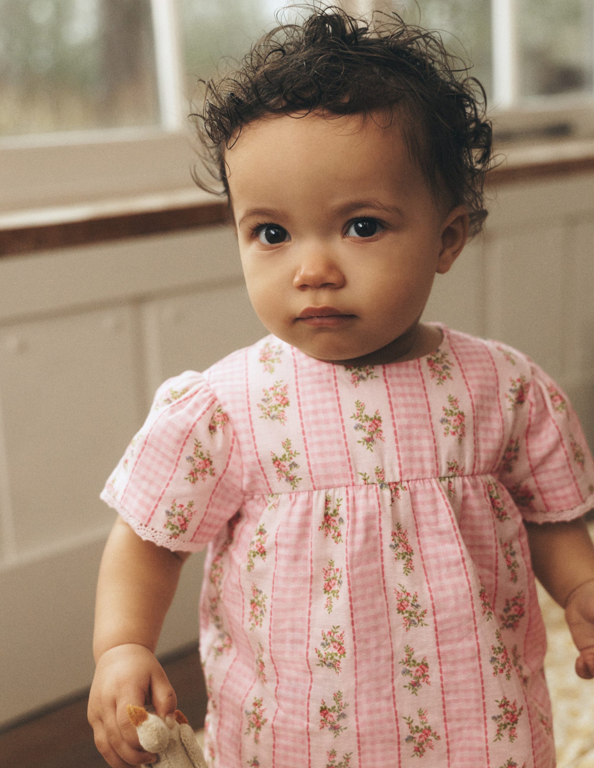 Gewebtes Spielset mit Pumphose-Rosa Vichykaro Blumenmuster-1