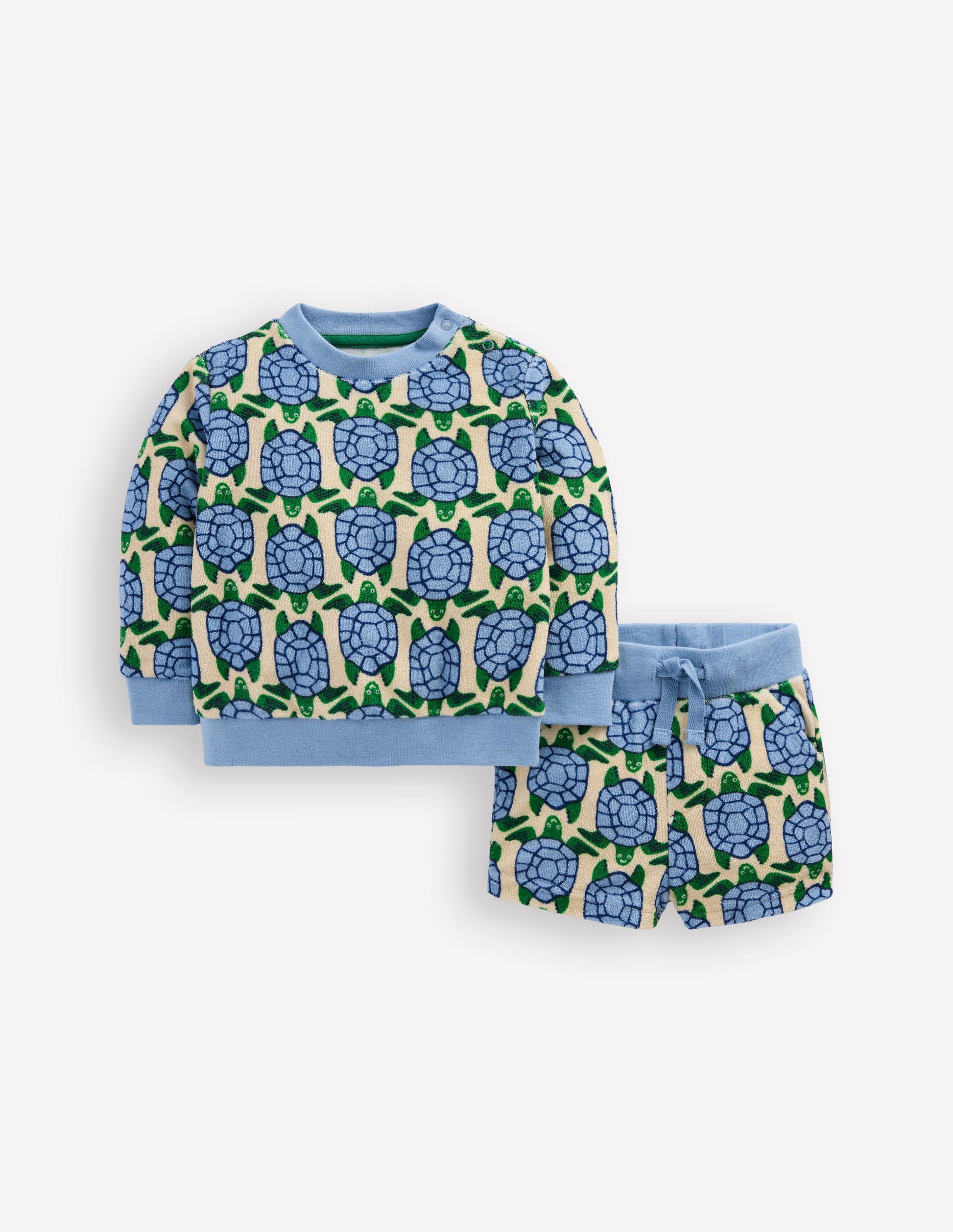 Printed Towelling Play Set-Blue Geo Turtles-1