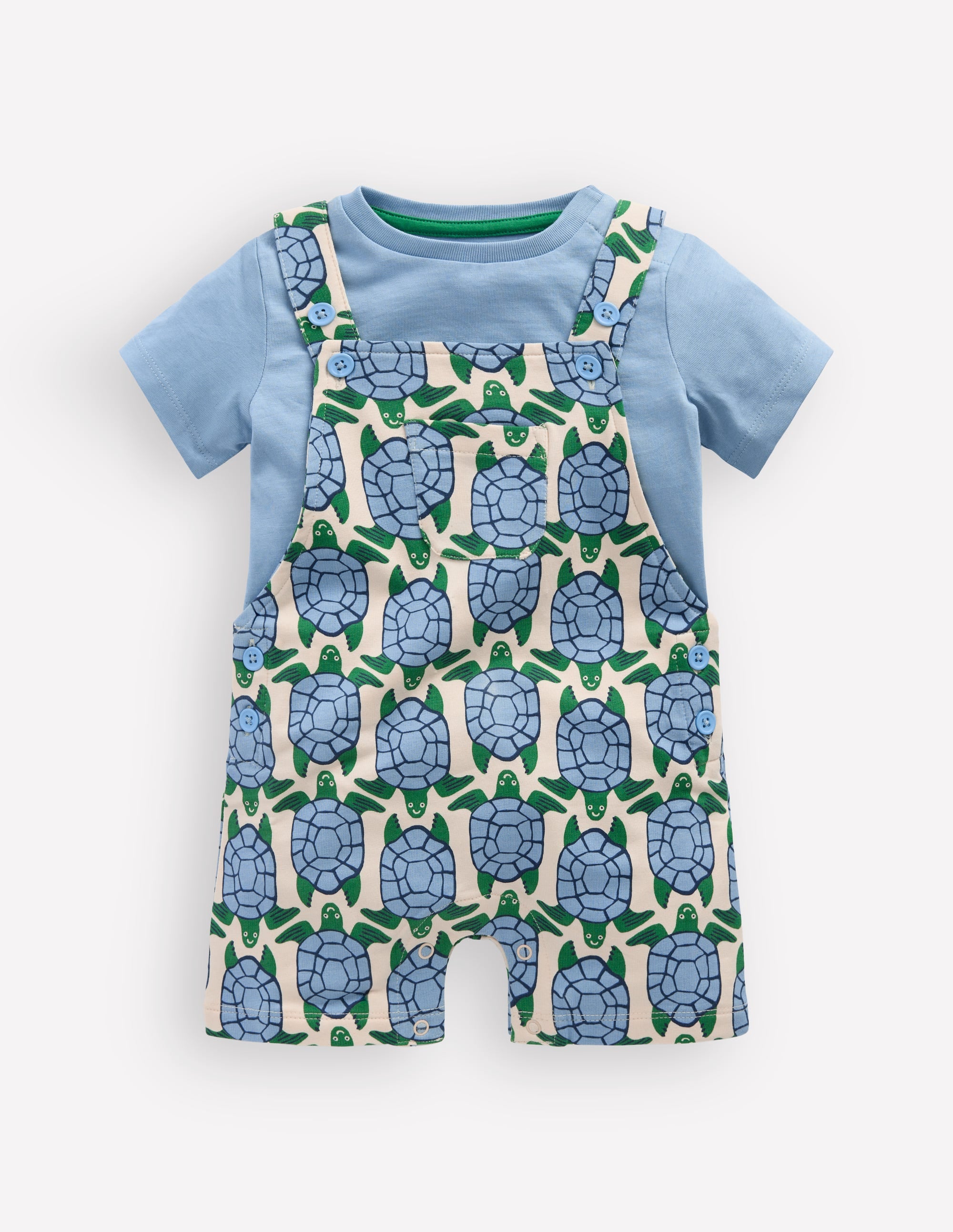 Jersey-Set mit kurzer Latzhose-Blau Geo Schildkröten - Image 1