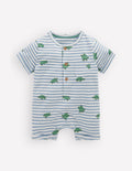 Kurzärmliger Jersey-Strampler-Blau Streifen Babyschildkröten
