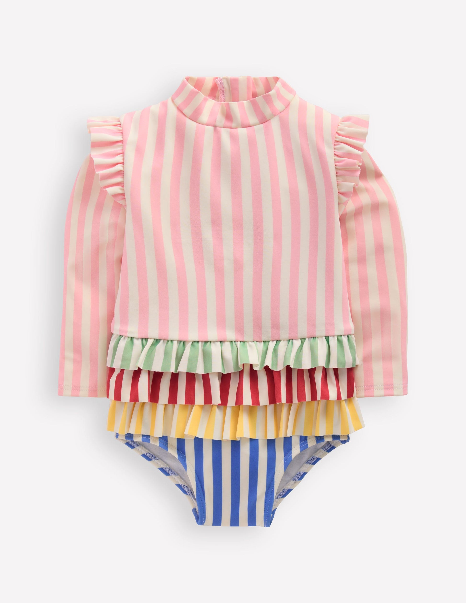 Long Sleeve Frill Swimsuit-Hotchpotch Stripe-1