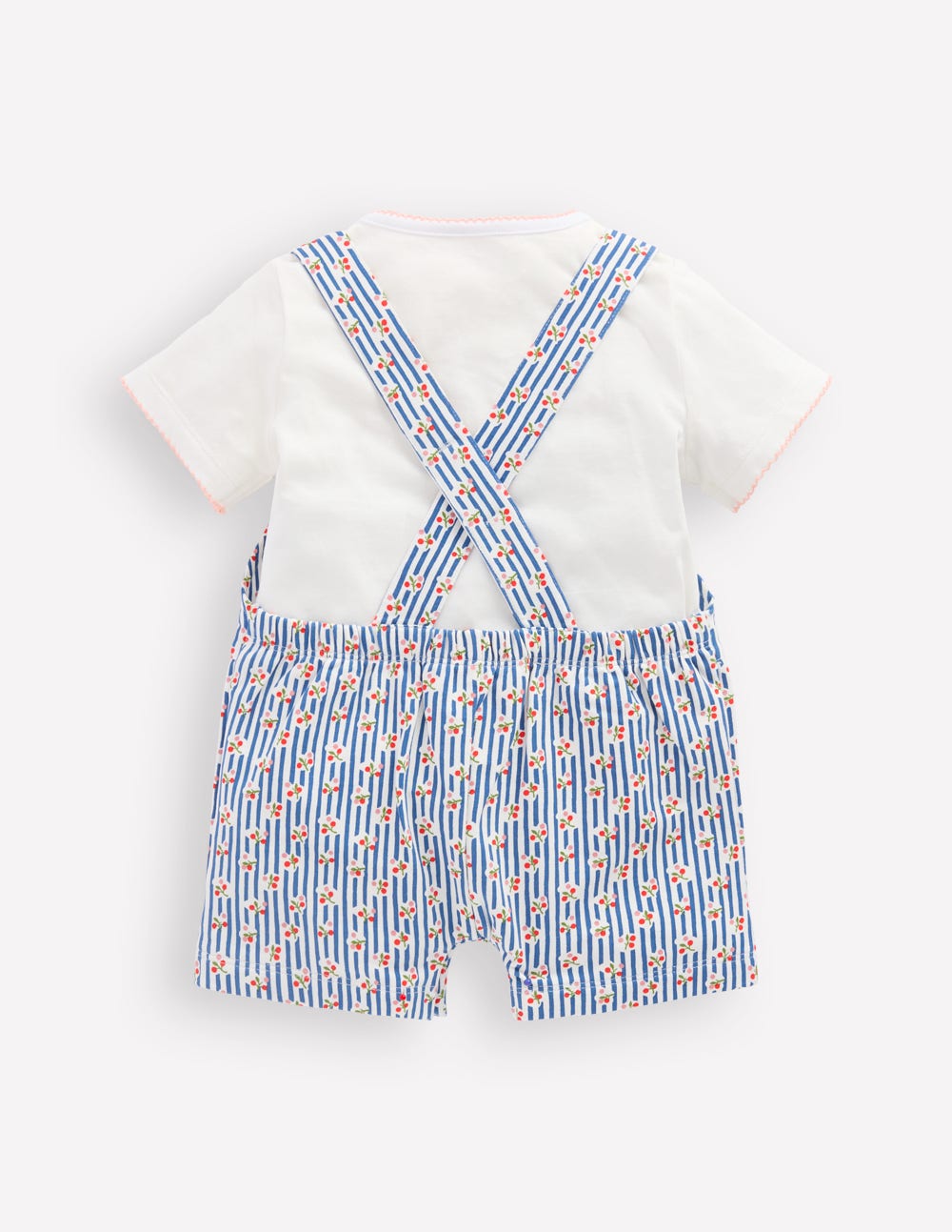 Jersey-Set mit kurzer Latzhose-Blauhäher Kirschen Streifen - Image 2