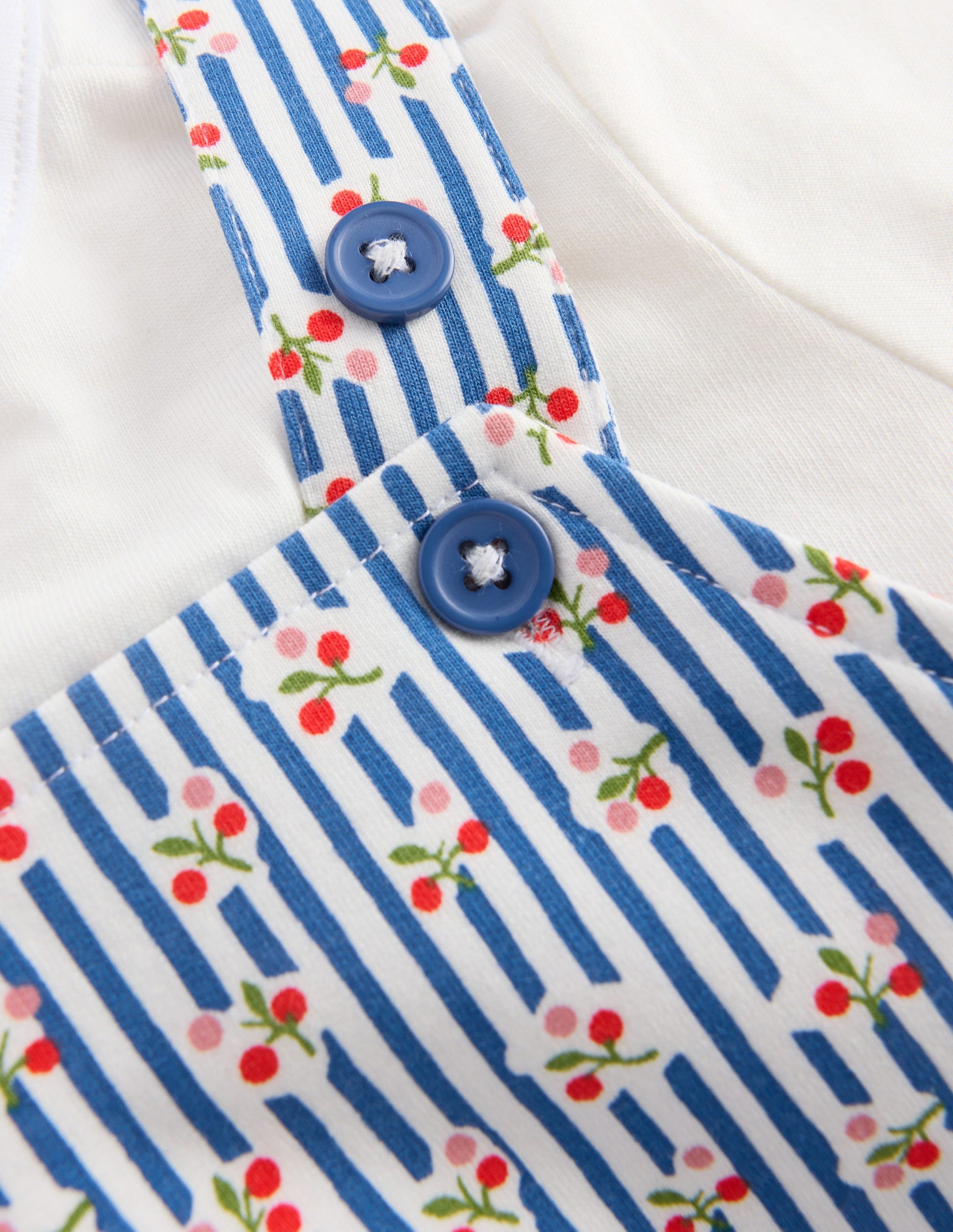 Jersey-Set mit kurzer Latzhose-Blauhäher Kirschen Streifen-3