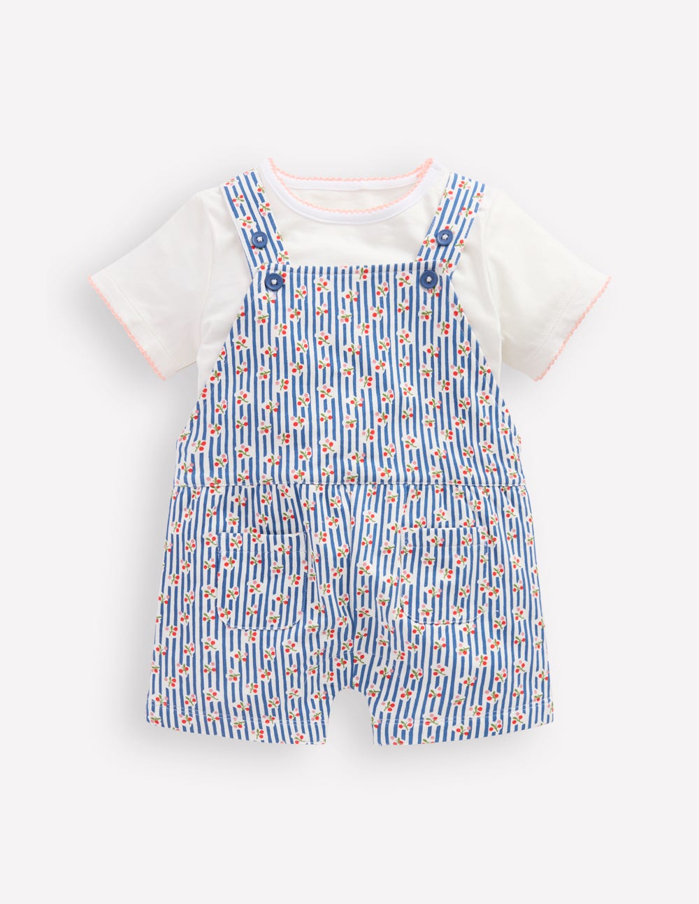 Jersey-Set mit kurzer Latzhose-Blauhäher Kirschen Streifen - Image 1