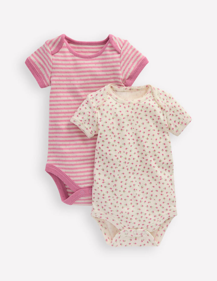 Pointelle-Bodys im 2er-Pack-Kleines Rosenmuster