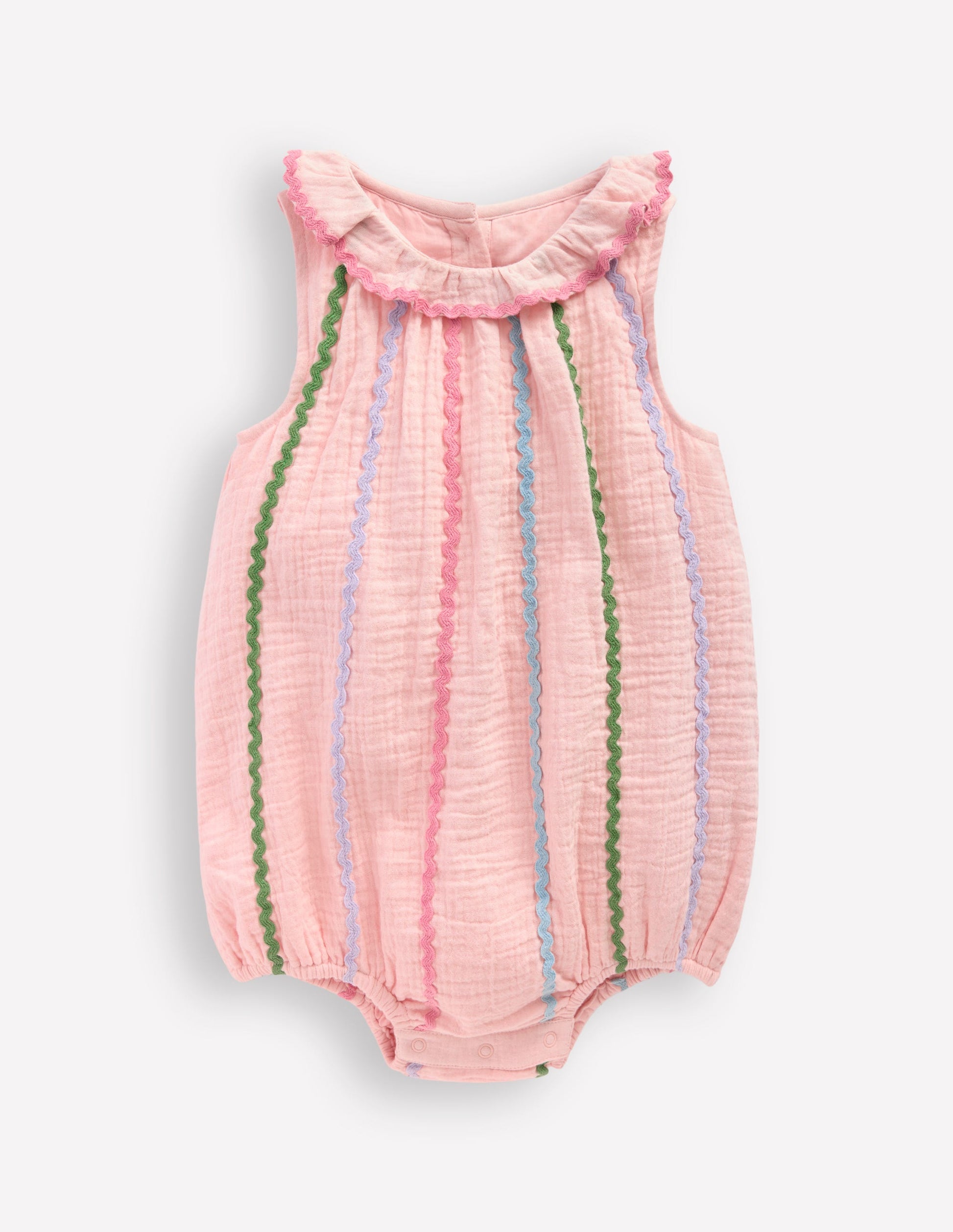 Double Cloth Bubble Romper-Chalk Pink Multi Ric Rac-1