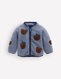 Kuschelige Teddyfell-Jacke-Blau Bären-Applikation