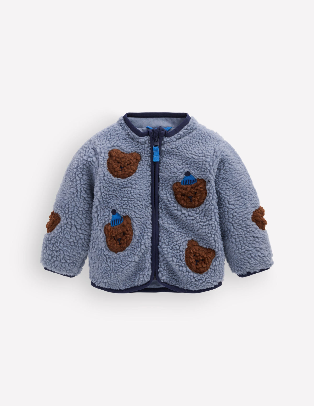 Kuschelige Teddyfell-Jacke-Blau Bären-Applikation - Image 1