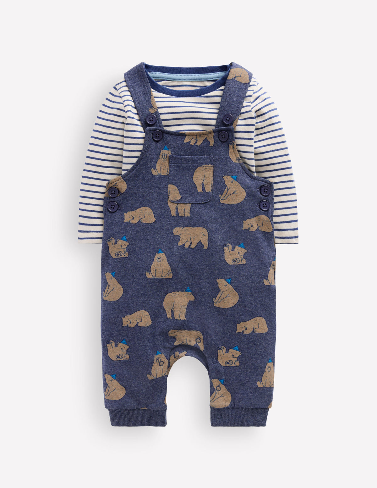 Latzhosen-Set aus Jersey-Marineblau Baby Bären-1