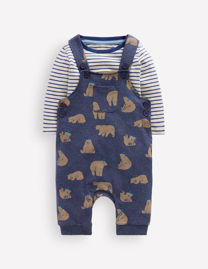 Latzhosen-Set aus Jersey-Marineblau Baby Bären