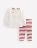 Jersey-Set mit Kragen-Naturweiß/Rosa Bestickt
