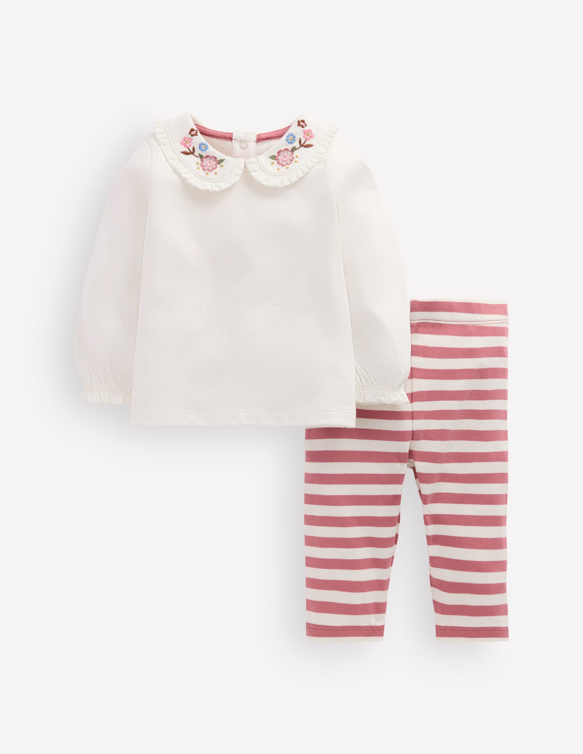 Jersey-Set mit Kragen-Naturweiß/Rosa Bestickt-1