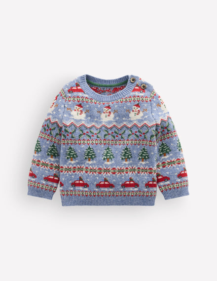 Fair-Isle-Pullover-Gletscherblau Festlich Fair-Isle-Muster