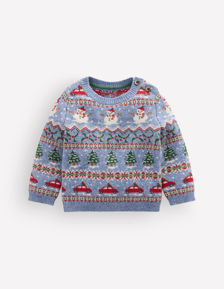 Fair-Isle-Pullover-Gletscherblau Festlich Fair-Isle-Muster