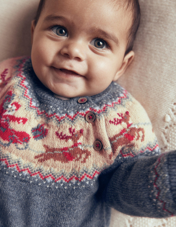 Fair-Isle-Pullover-Denim-Blau Meliert Postamt Am Nordpol