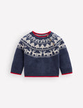 Fair-Isle-Pullover-Schuluniform-Marineblau Meliert Festlich