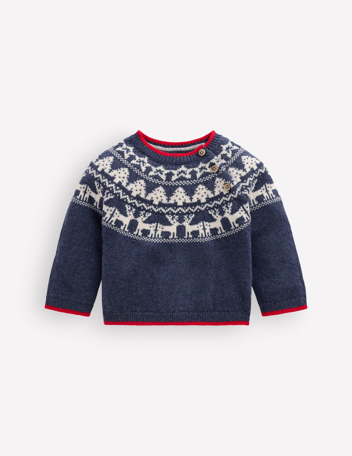 Fair-Isle-Pullover-Schuluniform-Marineblau Meliert Festlich
