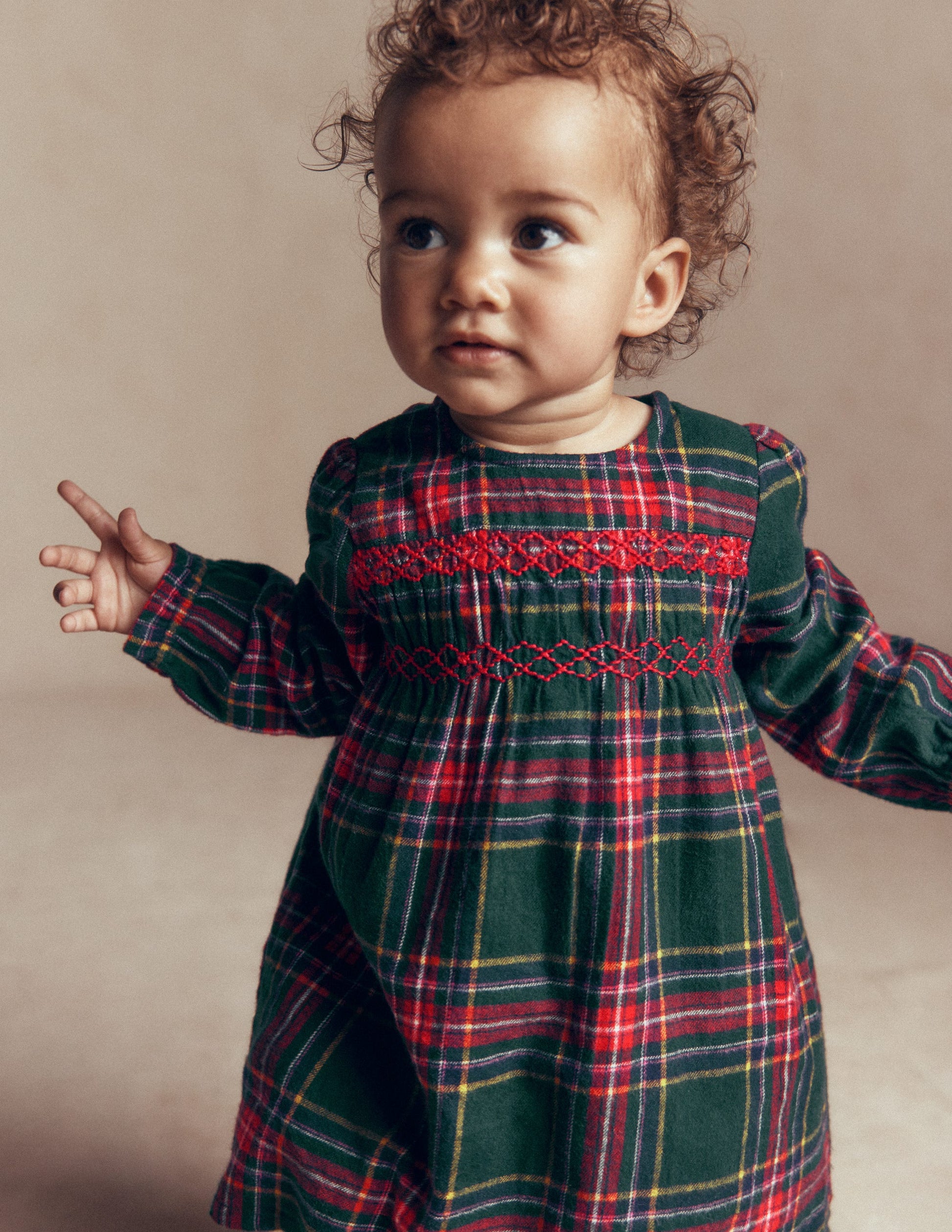 Robe de cérémonie à smocks-Carreaux traditionnels vert-2