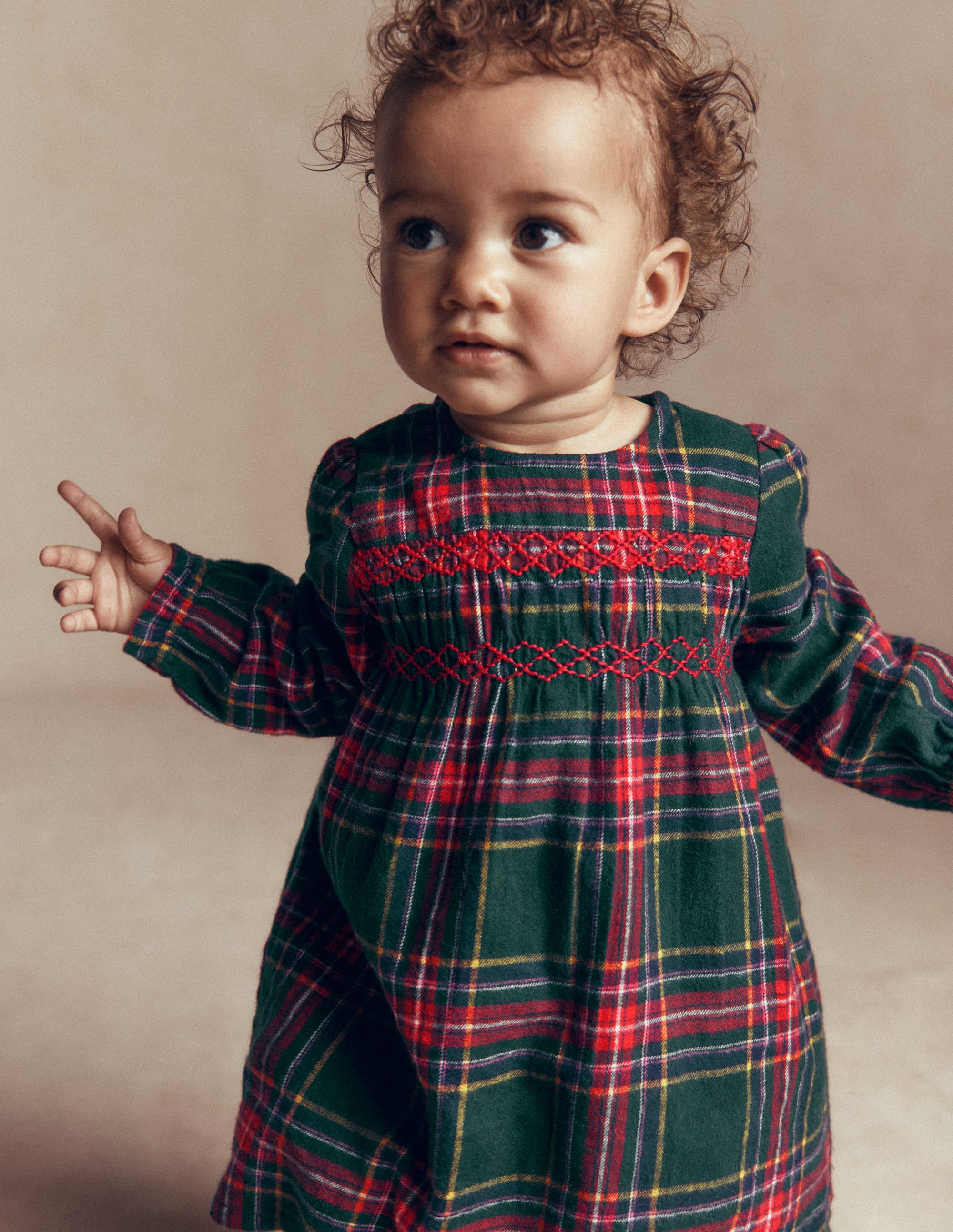 Robe de cérémonie à smocks-Carreaux traditionnels vert - Image 2