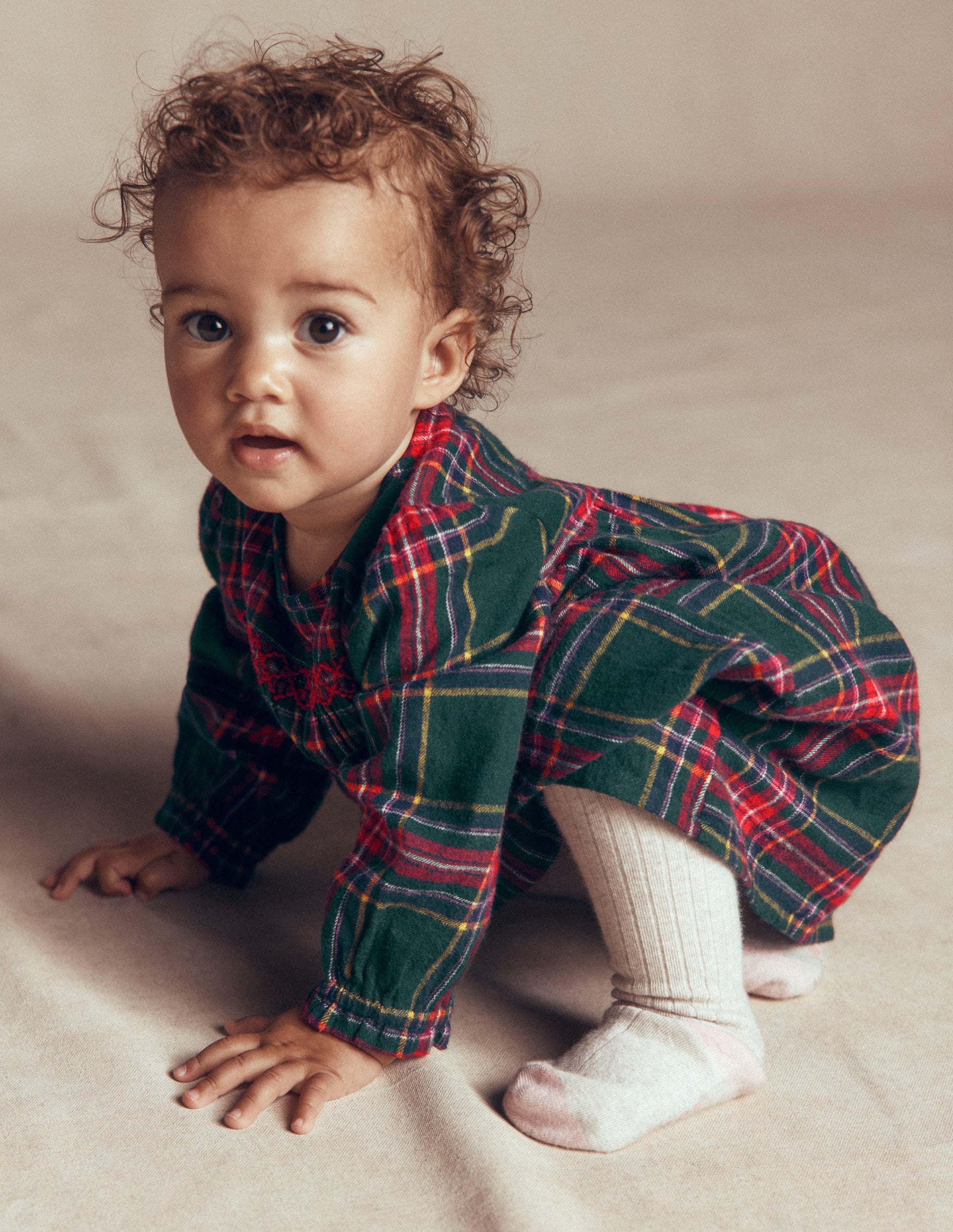 Robe de cérémonie à smocks-Carreaux traditionnels vert-3