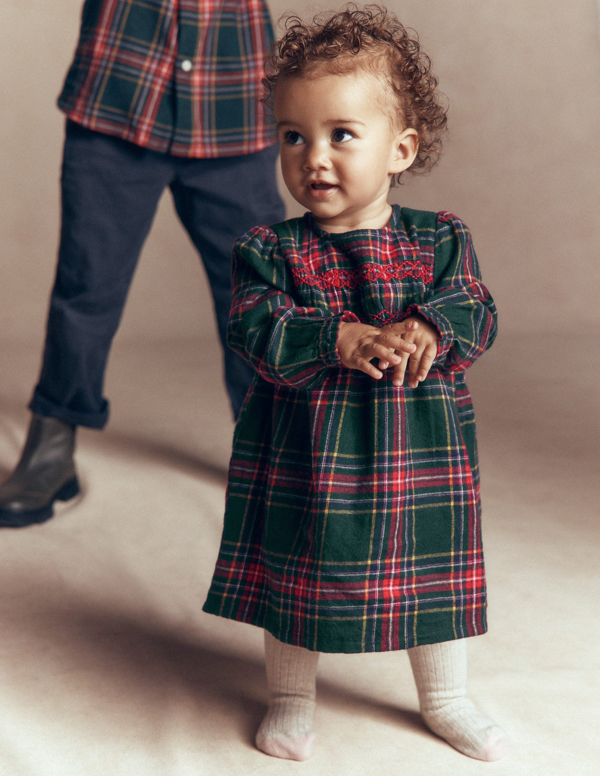 Robe de cérémonie à smocks-Carreaux traditionnels vert-5