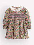 Gesmoktes Partykleid-Bunt Blumenmuster