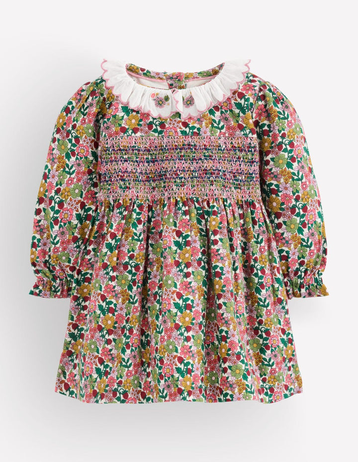 Gesmoktes Partykleid-Bunt Blumenmuster