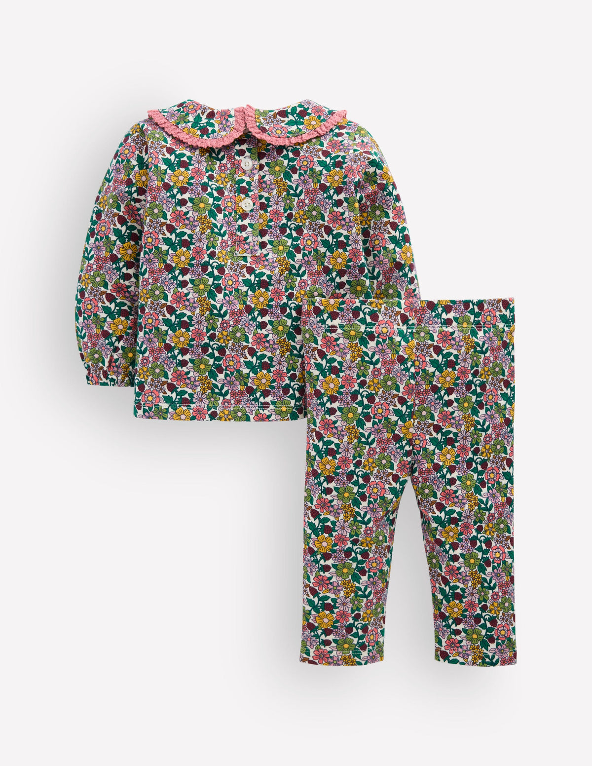Sweatshirt-Set mit hübschem Kragen-Himbeer Blumenmuster-3