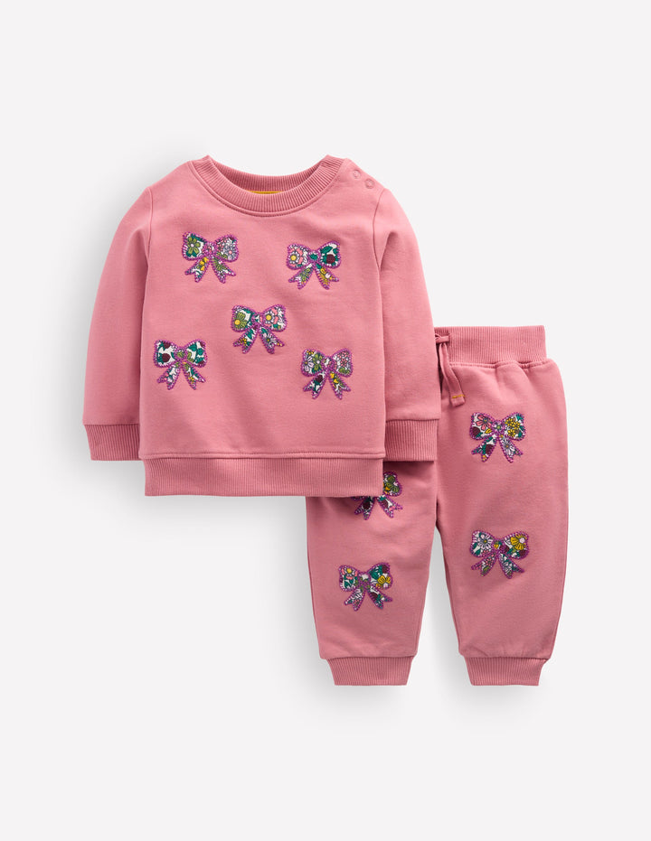 Sweatshirt-Set mit Applikation-Vintage-Rosa Schleifen-Applikation