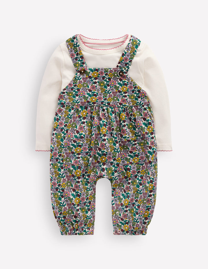 Jersey Dungarees Set-Raspberry Multi Floral