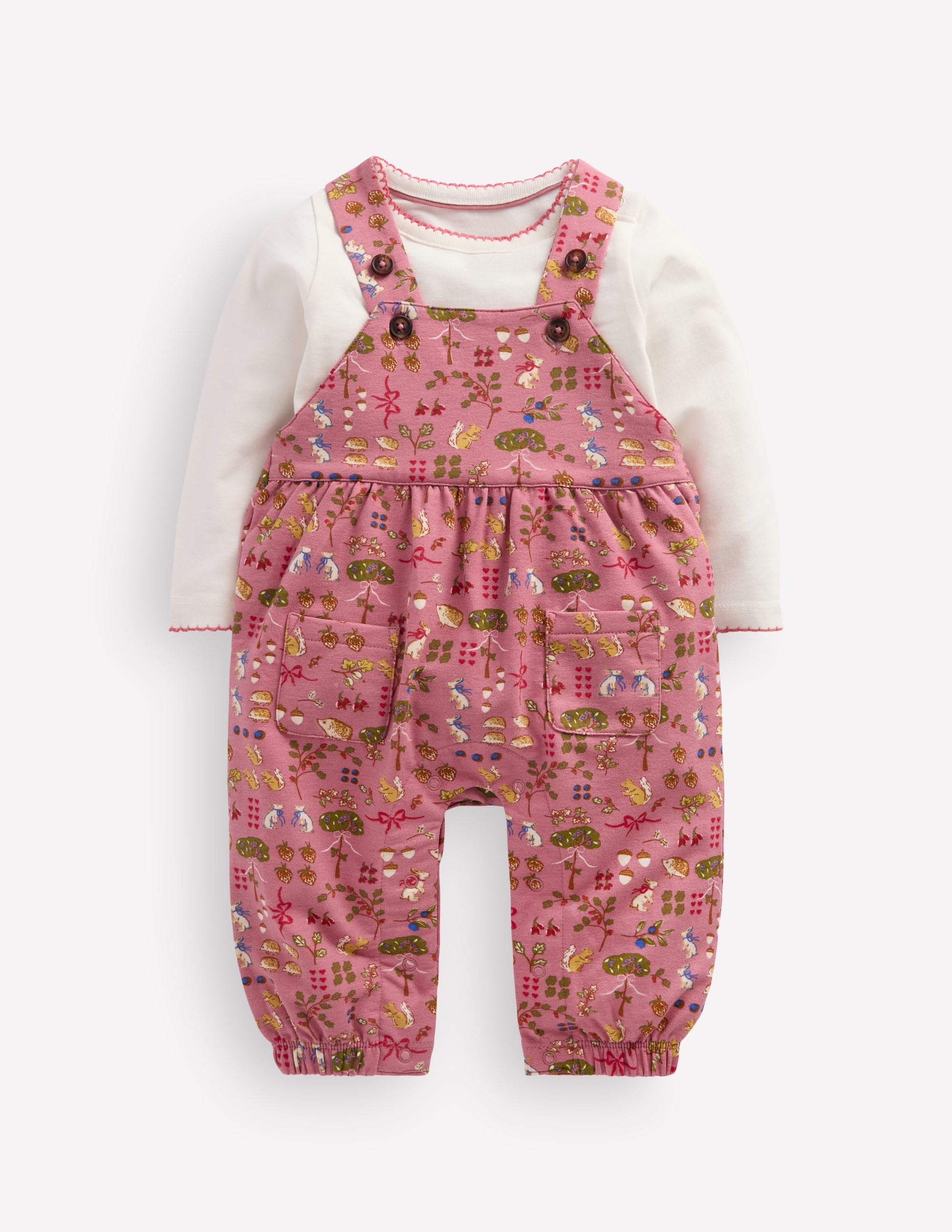 Latzhosen-Set aus Jersey-Rosa Wald-1