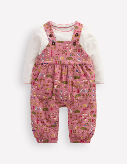 Latzhosen-Set aus Jersey-Rosa Wald