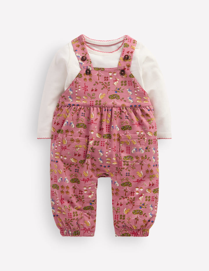 Latzhosen-Set aus Jersey-Rosa Wald