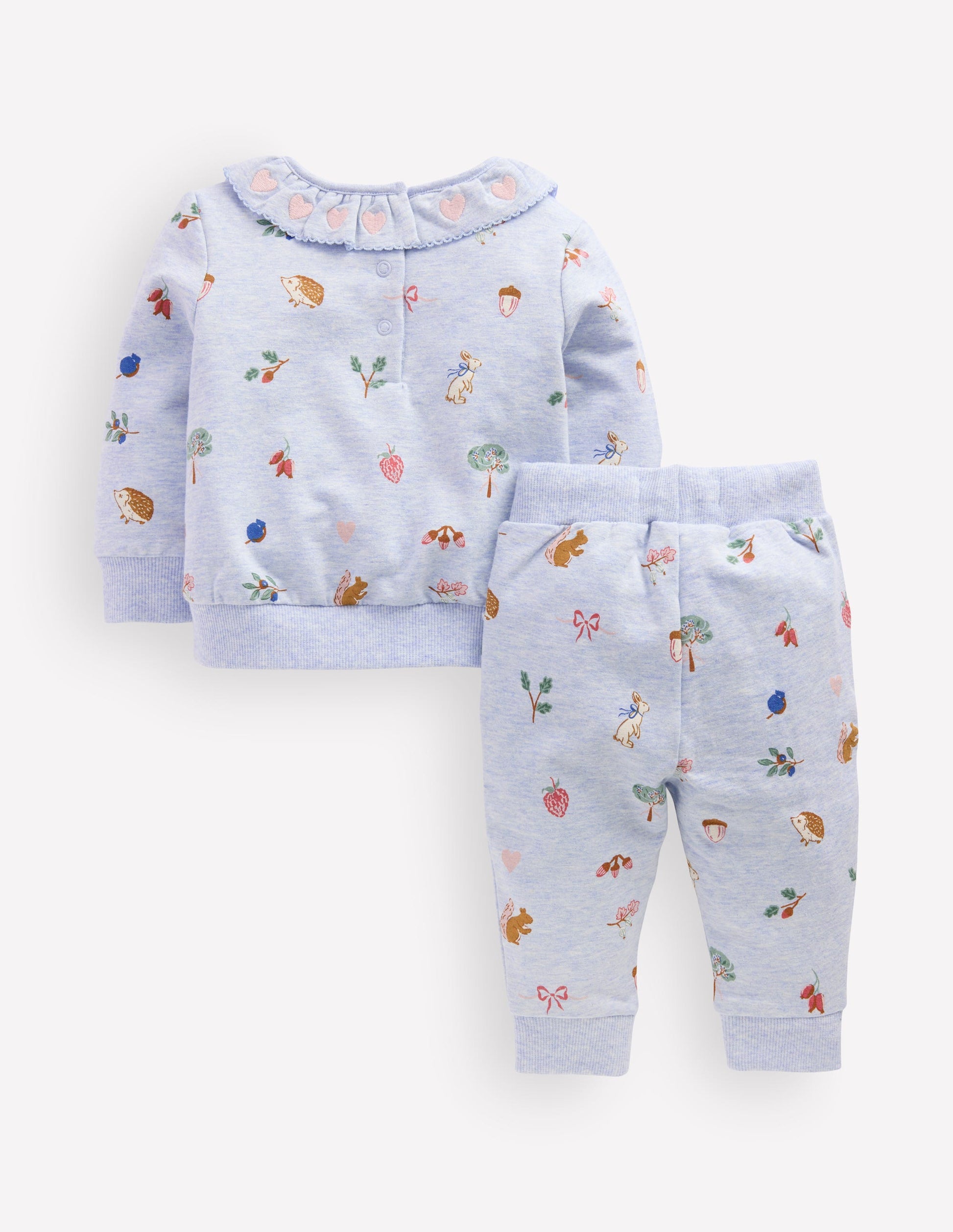 Sweatshirt-Set mit Rüschenausschnitt-Blau Meliert-2
