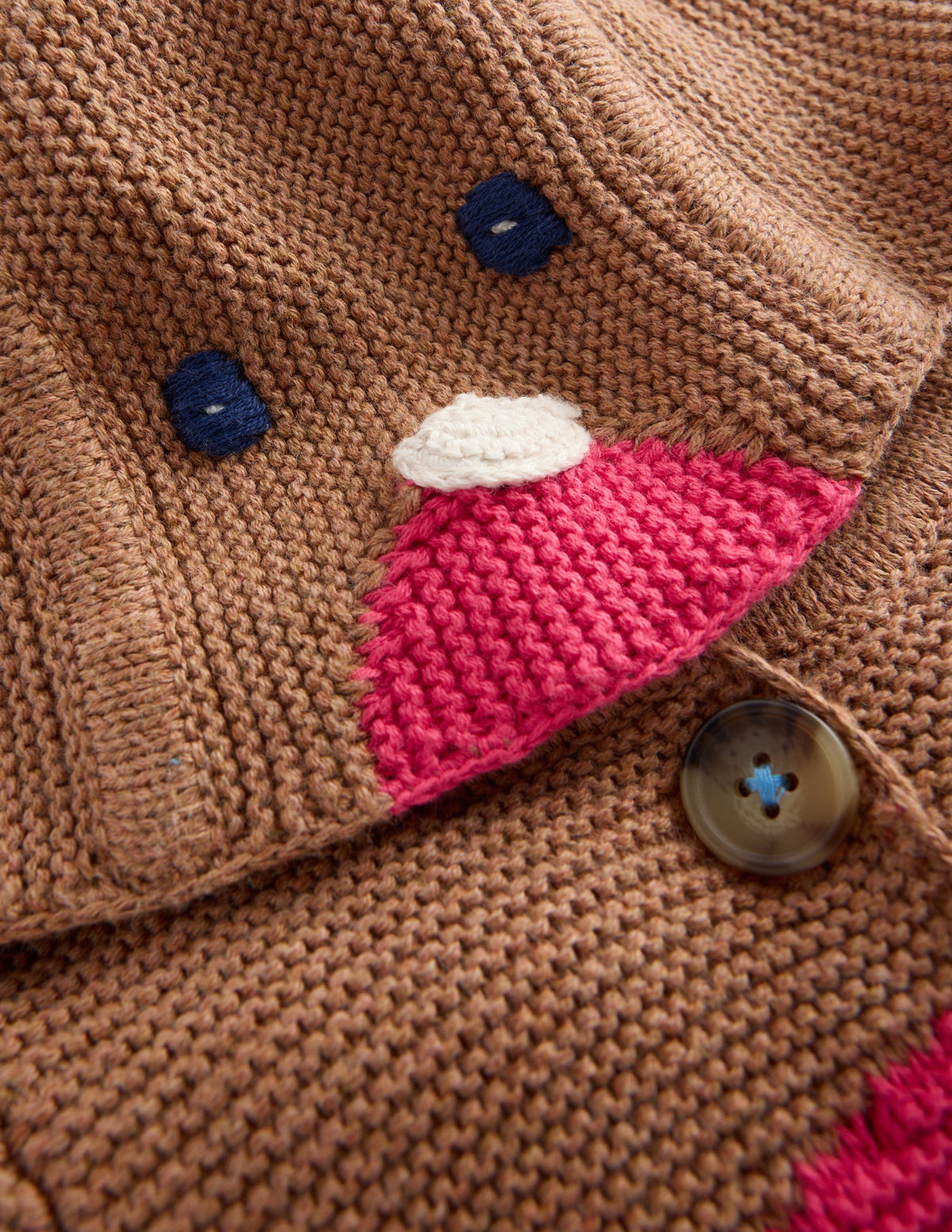 Originelle, gestrickte Baumwolljacke-Sanftes Braun Rotkehlchen-2