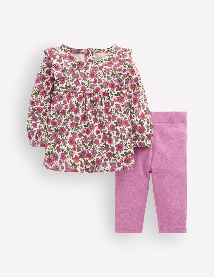 Ensemble avec tunique en jersey-Lit de fleurs rose vintage
