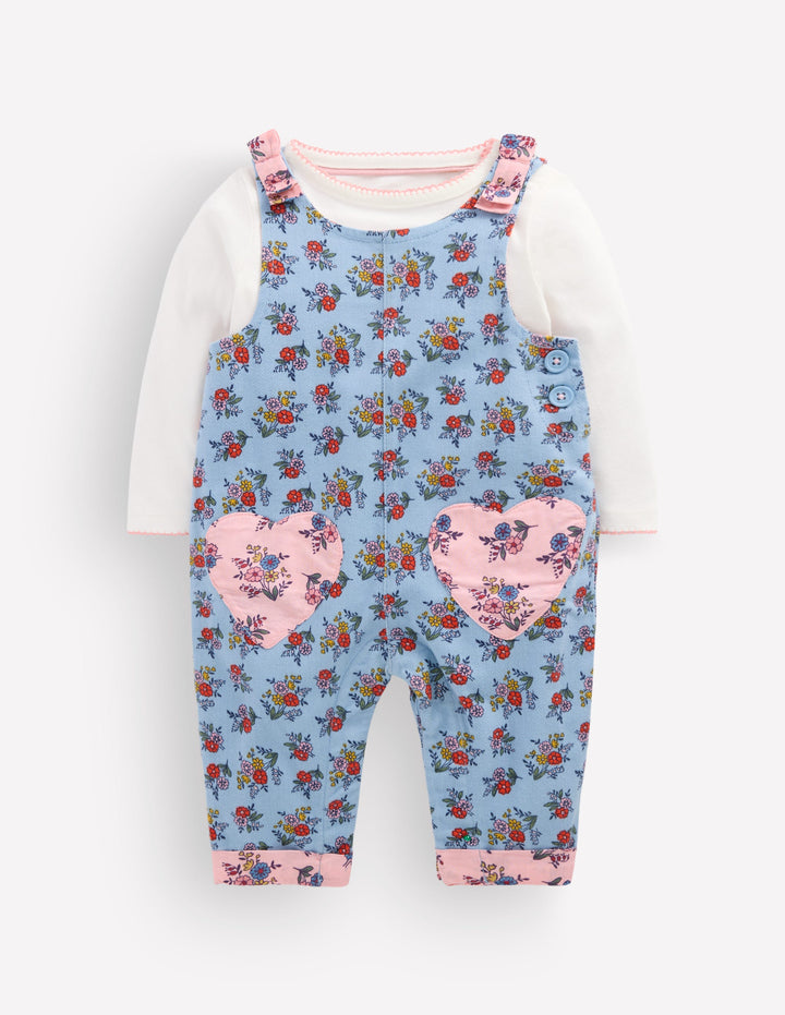 Gewebtes Latzhosen-Set-Blau Sprießender Garten