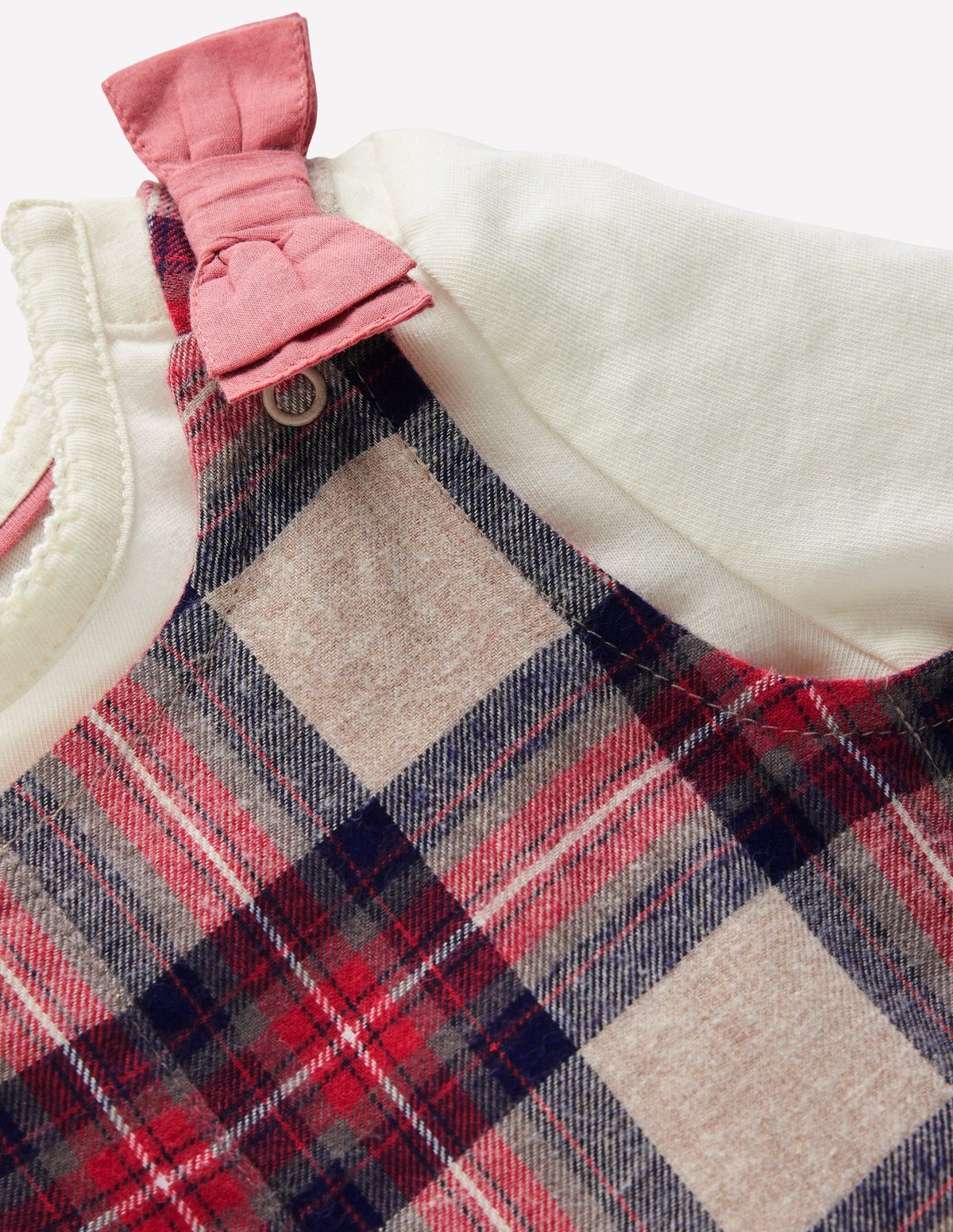Woven Dungarees Set-Oatmeal Check - Image 2