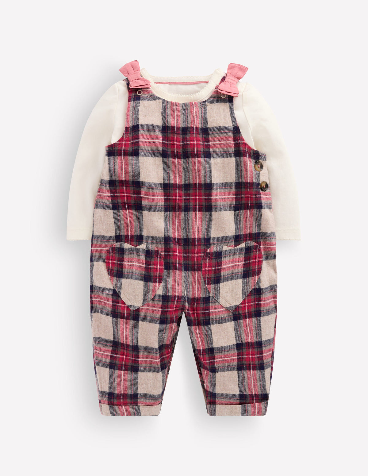 Woven Dungarees Set-Oatmeal Check-1