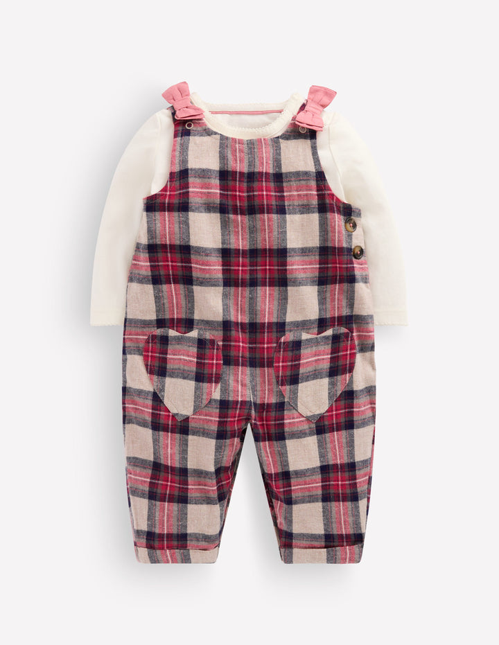 Gewebtes Latzhosen-Set-Haferbeige Kariert