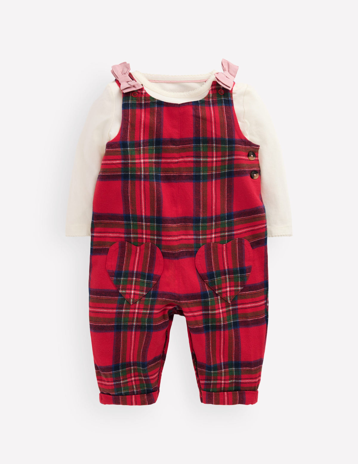 Woven Dungarees Set-Red Check - Image 1