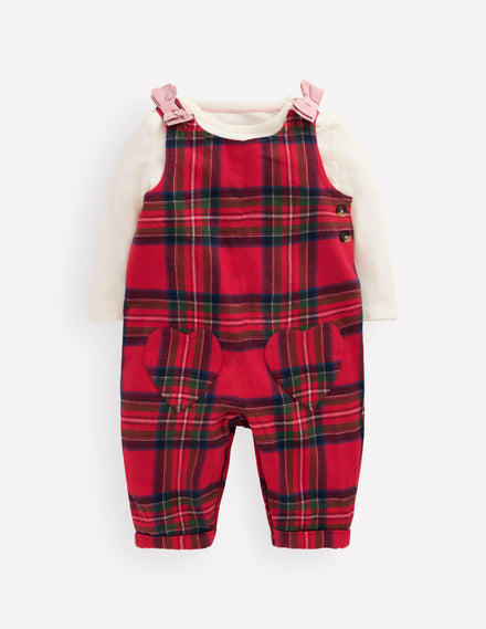 Woven Dungarees Set-Red Check