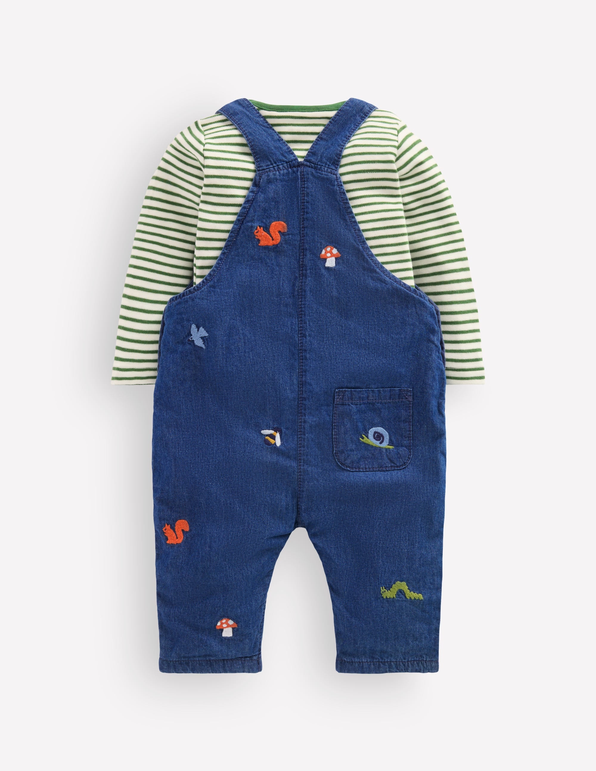 Gewebtes Latzhosen-Set-Denim Waldgrün Stickerei - Image 2