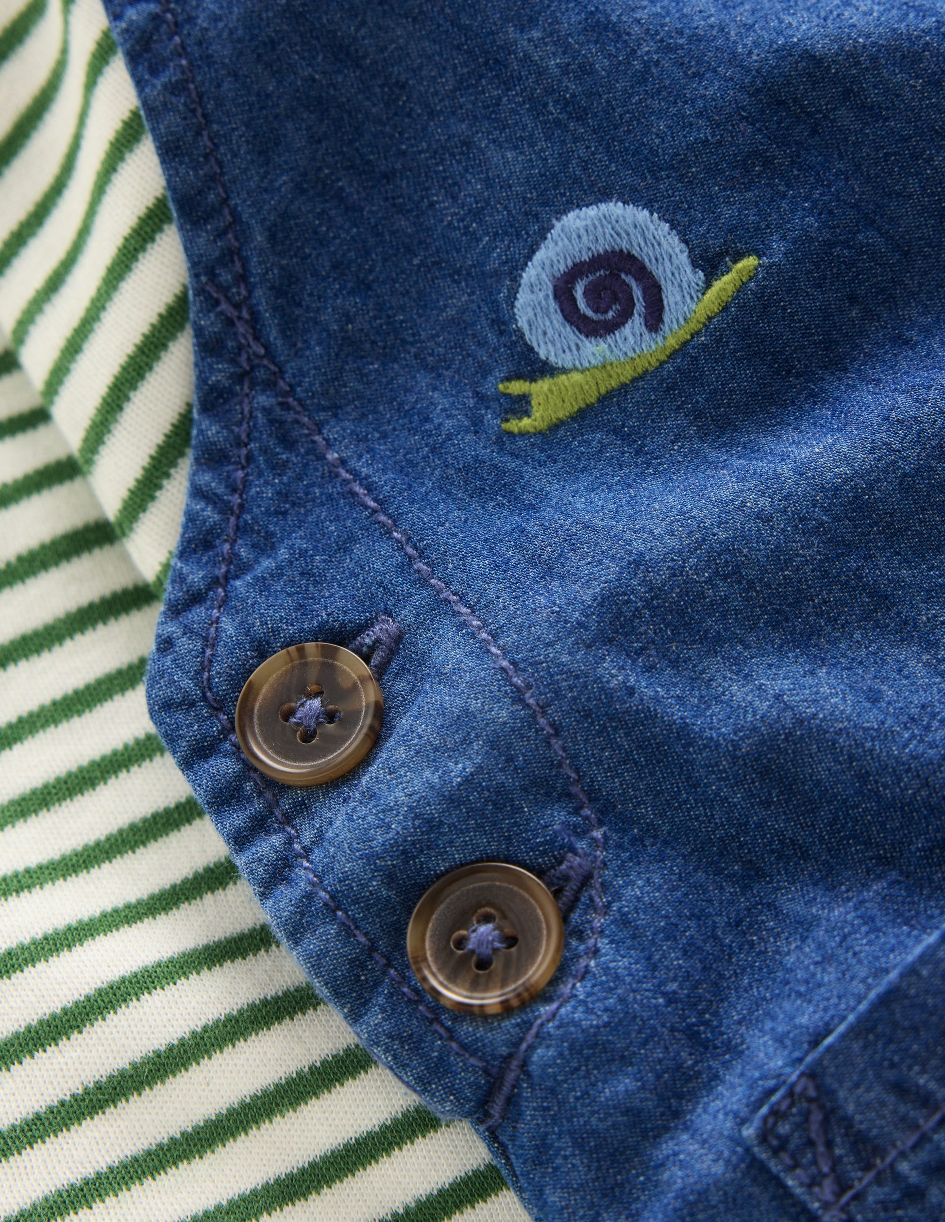 Gewebtes Latzhosen-Set-Denim Waldgrün Stickerei-3