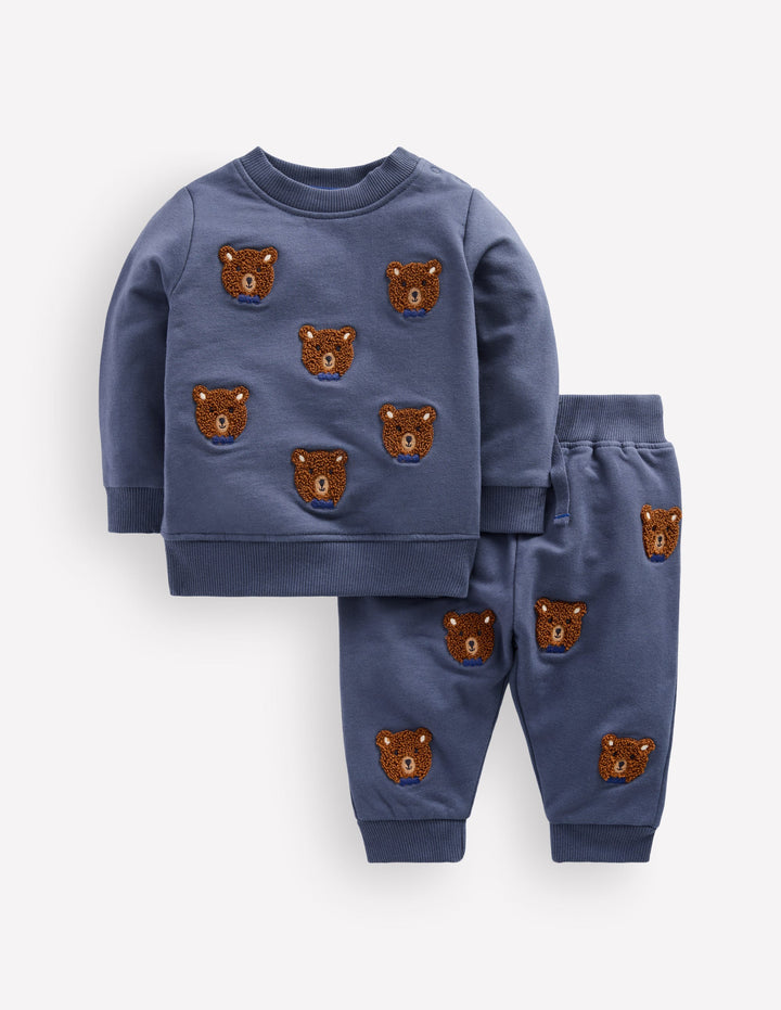 Ensemble avec sweat à appliqués-Ours bouclés bleu robot