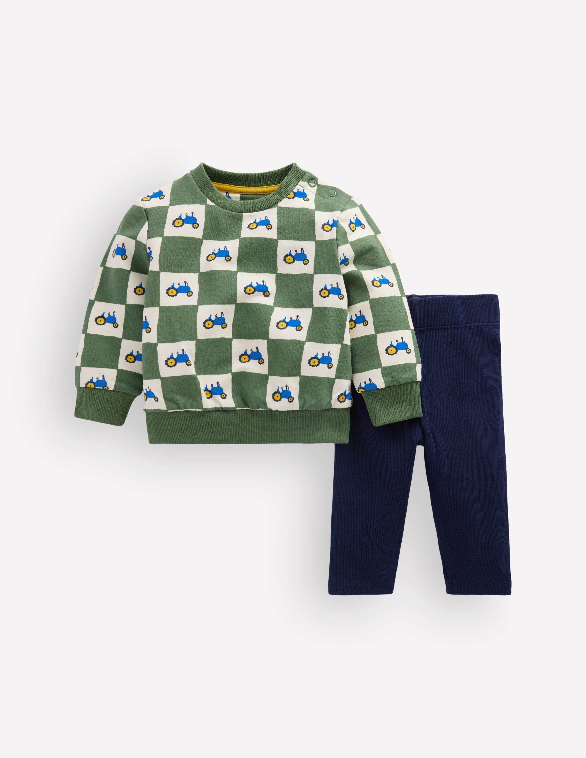 Sweatshirt & Leggings im Set-Grün Karomuster Traktoren - Image 2