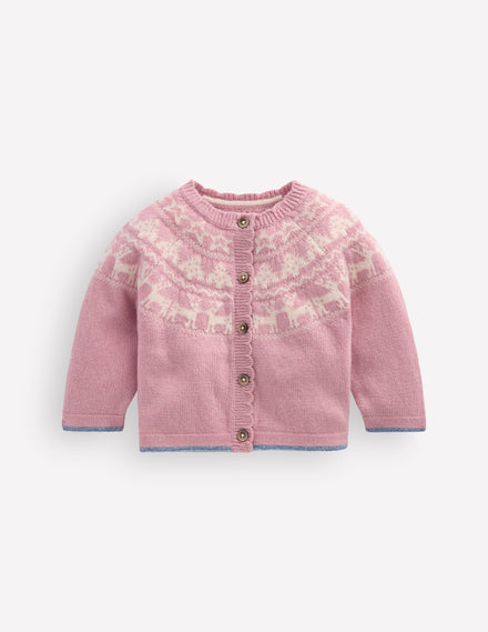 Fair-Isle-Strickjacke-Vintage-Rosa Meliert Festlich
