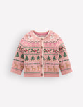 Fair-Isle-Strickjacke-Vintage-Rosa Festlich Fair-Isle-Muster